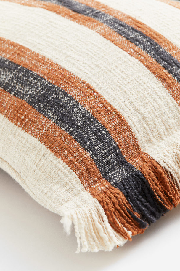 H&M HOME Fringed Cushion Cover Light Beige/striped