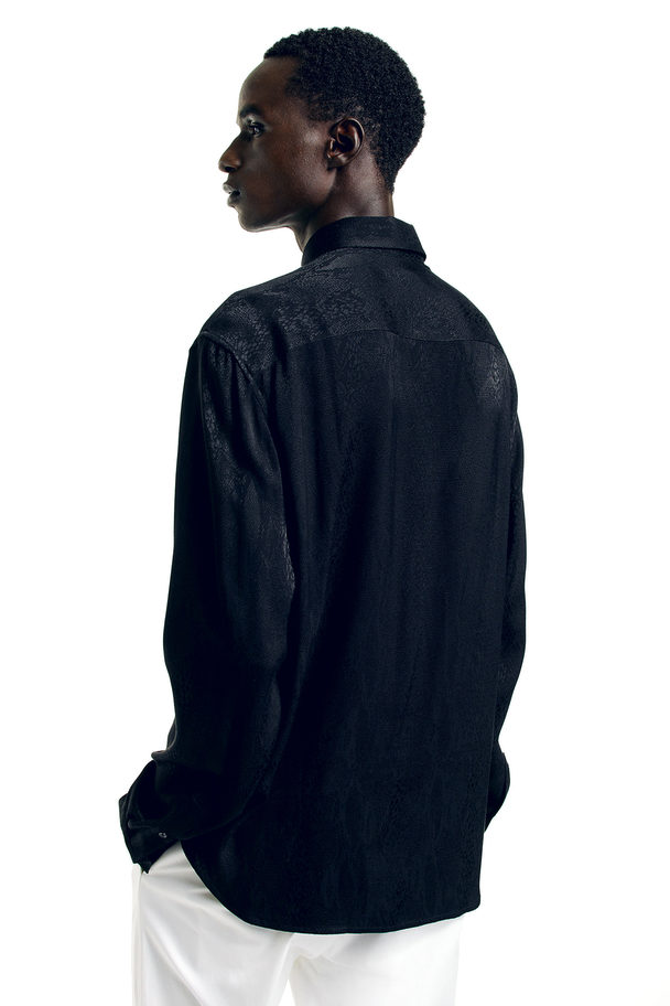 H&M Regular Fit Jacquard-weave Shirt Black/patterned