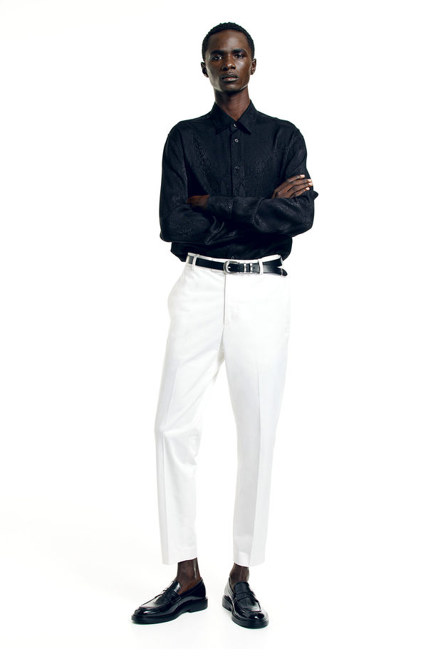 H&M Regular Fit Jacquard-weave Shirt Black/patterned