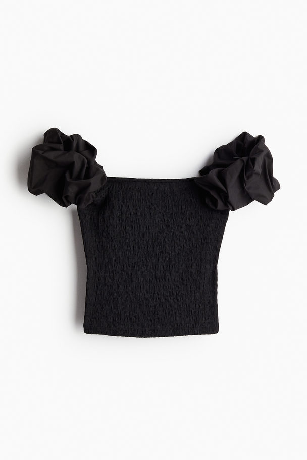 H&M Schulterfreies Shirt mit Puffärmeln Schwarz