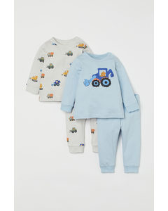 2-pack Pyjamas Ljusblå/grävmaskin