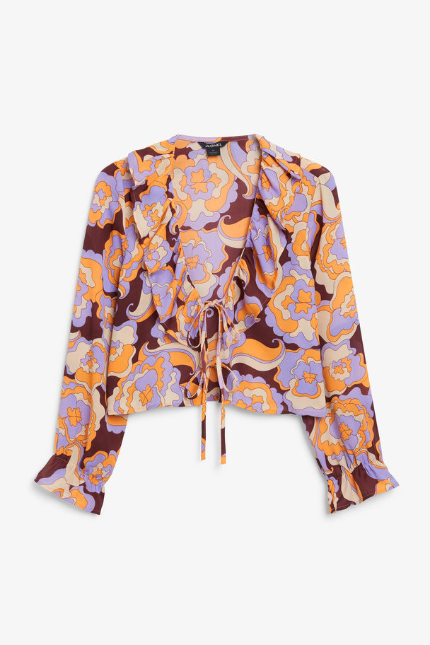 Monki Floral Cropped Ruffled Blouse Groovy Floral