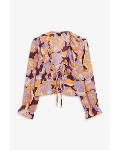 Floral Cropped Ruffled Blouse Groovy Floral