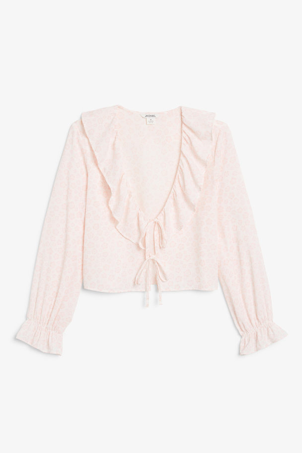 Monki Floral Cropped Ruffled Blouse Pink Flowers