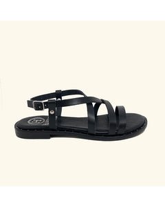 Kos Flat Sandals Black Leather