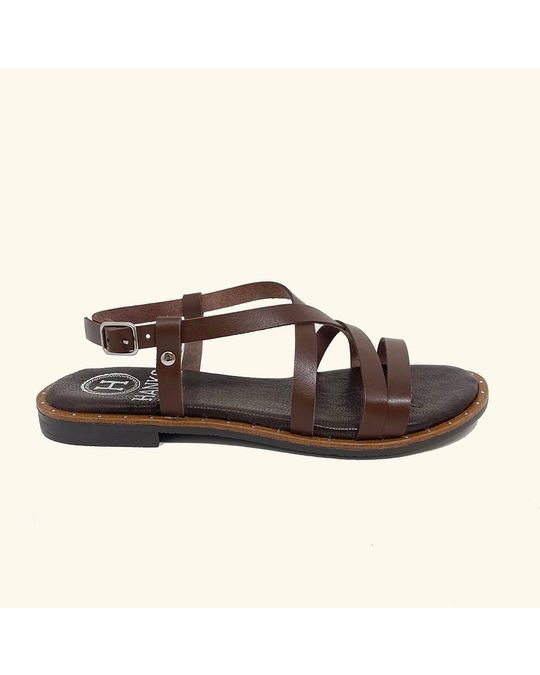 Hanks Kos Flat Sandals Brown Leather