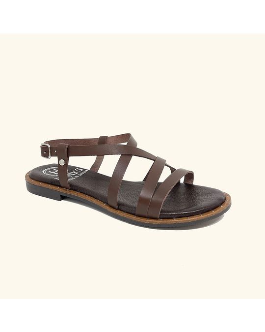 Hanks Kos Flat Sandals Brown Leather