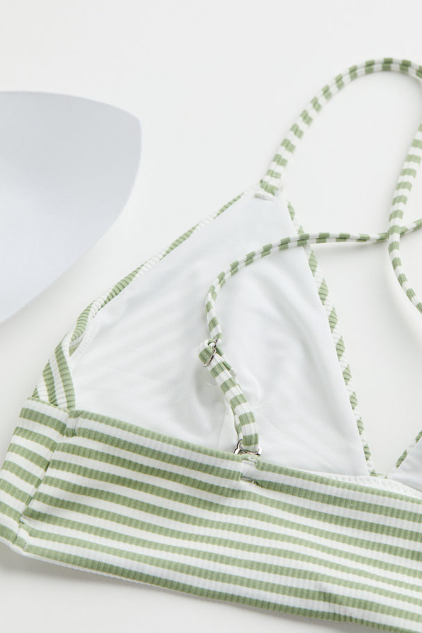 H&M Padded Bikini Top Light Green/white Striped