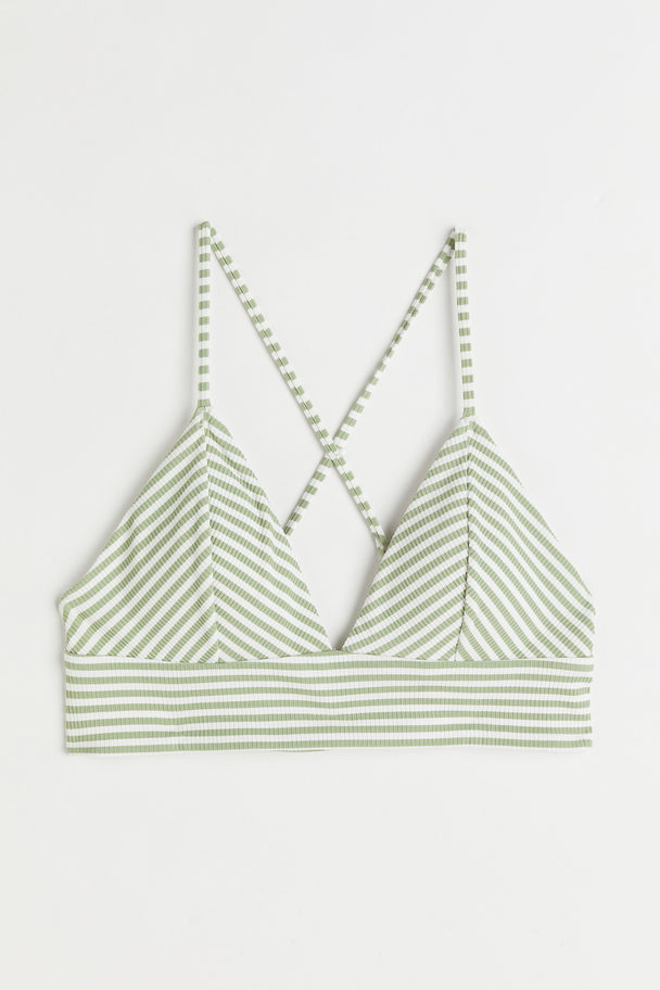 H&M Padded Bikini Top Light Green/white Striped