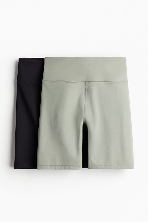 H&M 2-pack Drymove™ Cycling Shorts Light Khaki Green/black