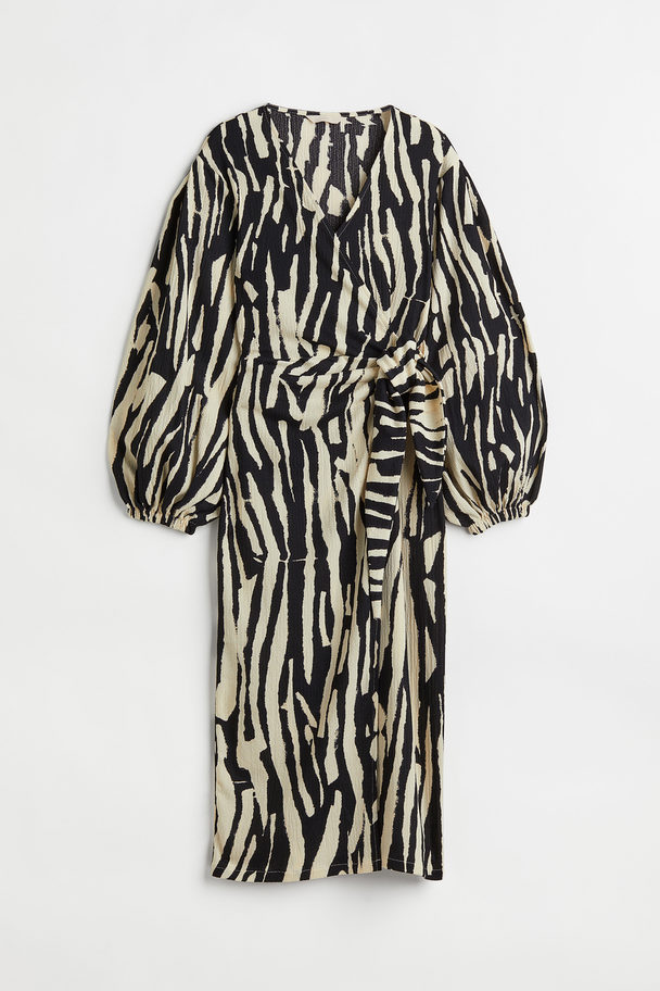 H&M Patterned Wrap Dress Black/zebra Print