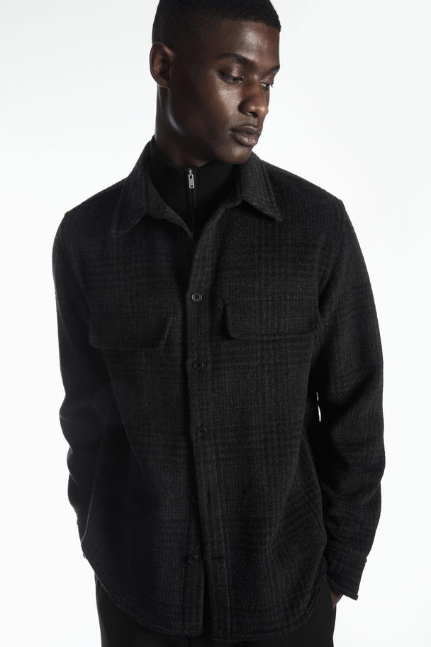 COS Checked Recycled Wool Overshirt Dark Grey