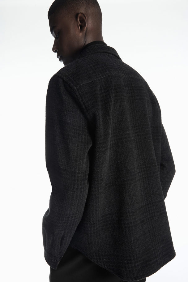 COS Checked Recycled Wool Overshirt Dark Grey