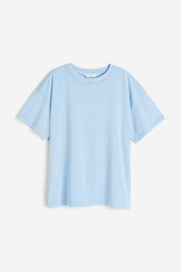 H&M T-shirt Med Tvättad Look Ljusblå