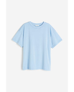 T-shirt Met Gewassen Look Lichtblauw