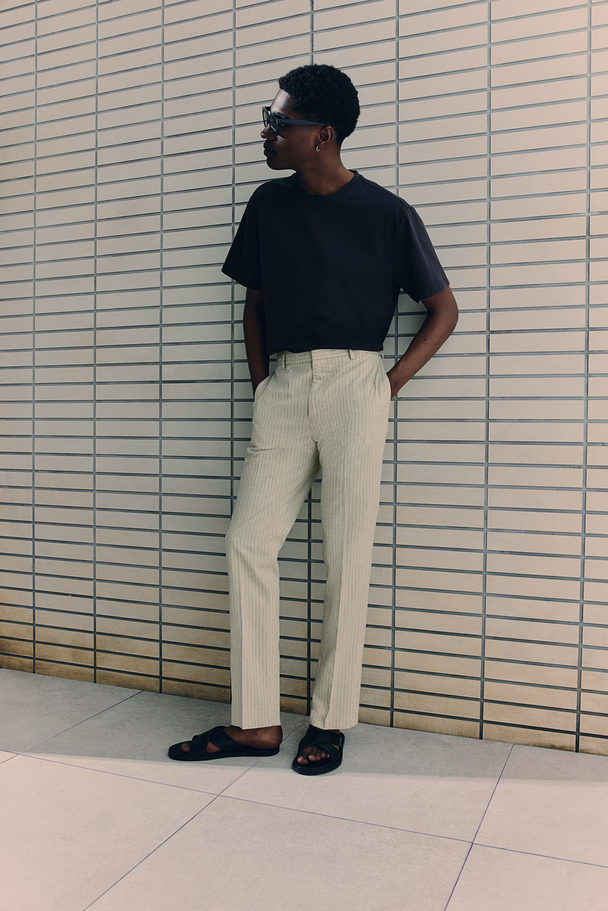 H&M Stylede Bukser I Hørblanding Slim Fit Beige/nålestribet