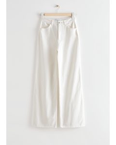 Wide High Waist Cotton Trousers White