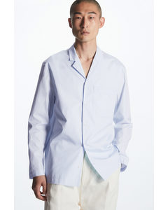 Long-sleeve Camp-collar Shirt Light Blue