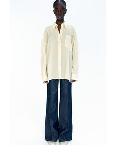 Oversized Silk-blend Shirt Light Yellow/pinstriped