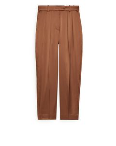 Tapered Satin Trousers Brown
