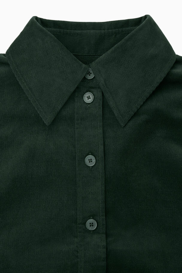 COS Corduroy Midi Shirt Dress Dark Green