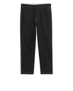 Contrast-Stitch Work Trousers, Loose Black