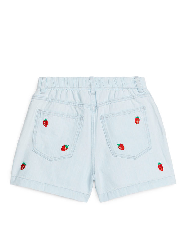 ARKET Geborduurde Denim Short Lichtblauw