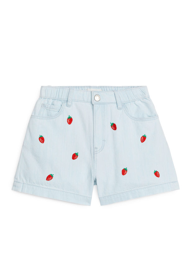 ARKET Geborduurde Denim Short Lichtblauw