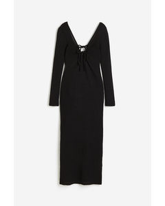 Textured-knit Tie-detail Dress Black