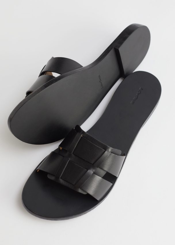 & Other Stories Duo Strap Leather Sandals Black