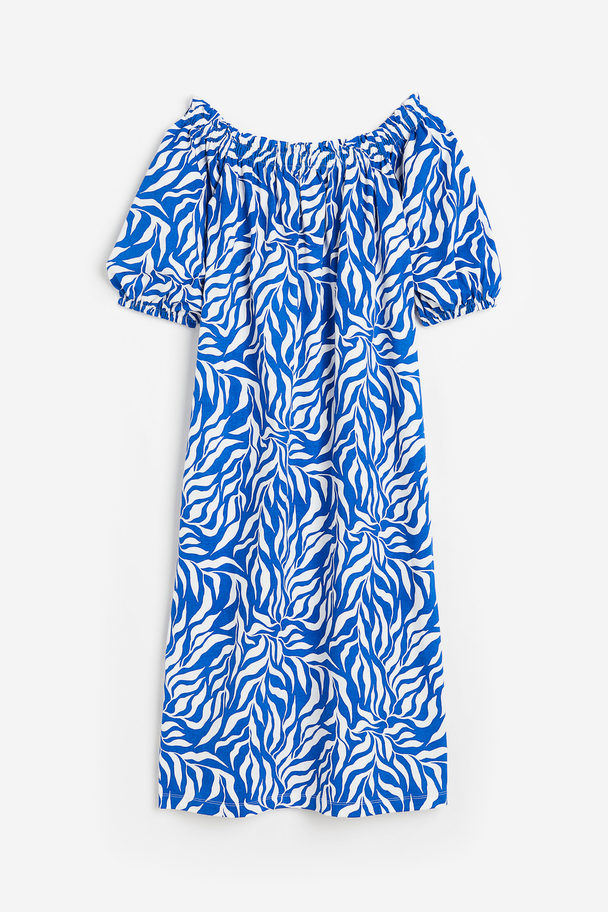H&M Off Shoulder-klänning Klarblå/mönstrad