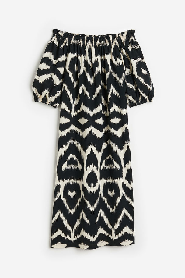 H&M Off Shoulder-kjole Sort/mønstret