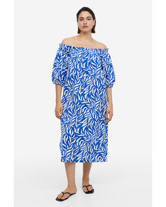 Off-the-shoulder Dress Bright Blue/patterned
