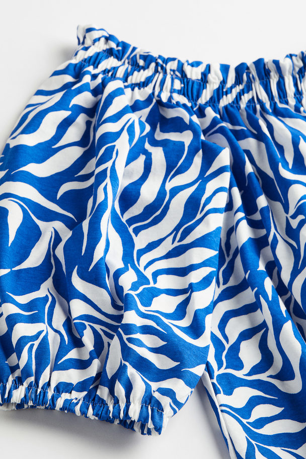H&M Off-the-shoulder Dress Bright Blue/patterned