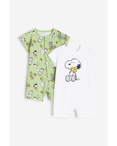 2er-Pack Schlafanzug mit Print Hellgrün/Snoopy