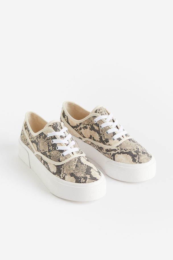 H&M Chunky Trainers Beige/snakeskin-patterned