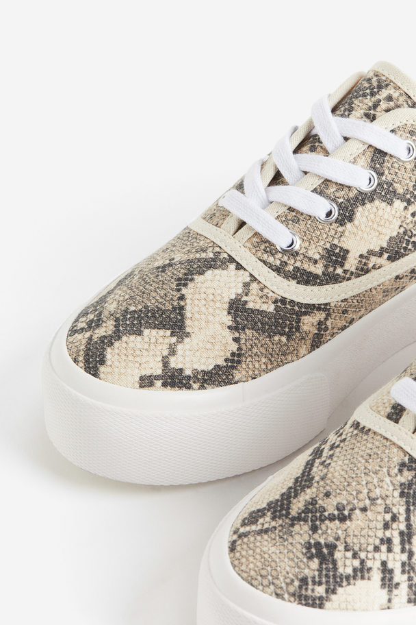 H&M Sneakers I Canvas Beige/slangeskinnsmønstret