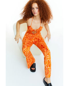 Halterneck-jumpsuit Orange/mønstret