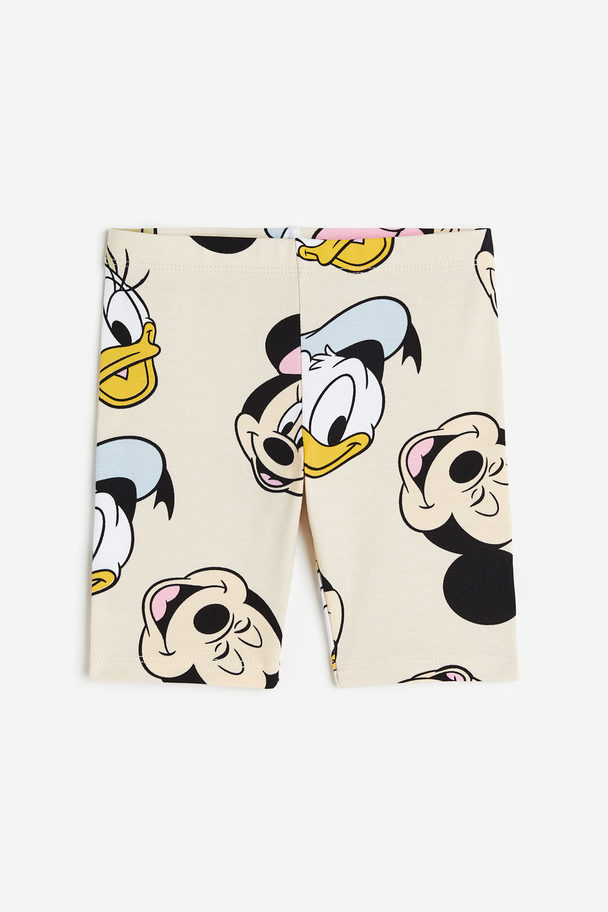 H&M Printed Cycling Shorts Light Beige/minnie Mouse