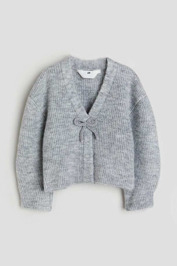 H&M Cardigan mit Zierschleife Hellgraumeliert