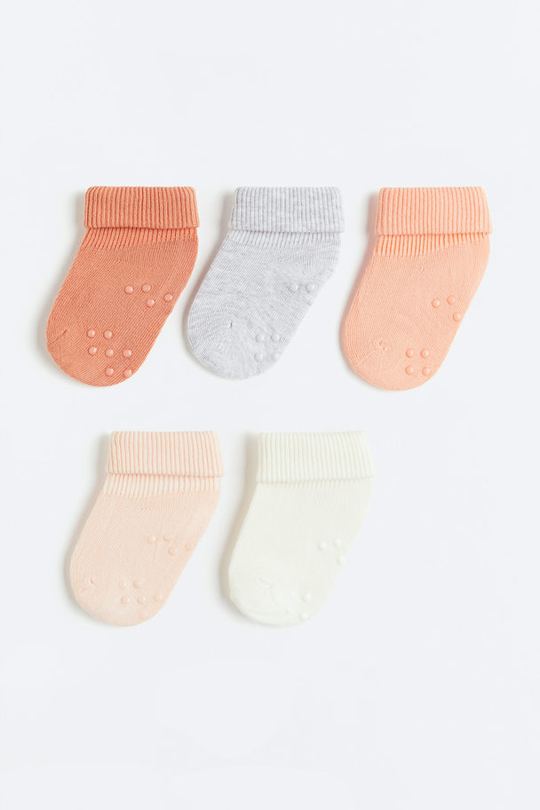 H&M 5-pack Anti-slip Socks Coral/light Grey Marl