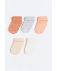 5-pack Anti-slip Socks Coral/light Grey Marl