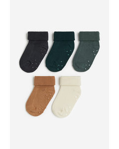 5-pack Anti-slip Socks Dark Green/green