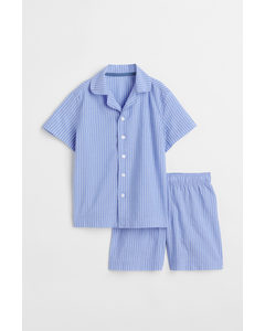 Pyjama aus Modalmix Blau/Weiß gestreift