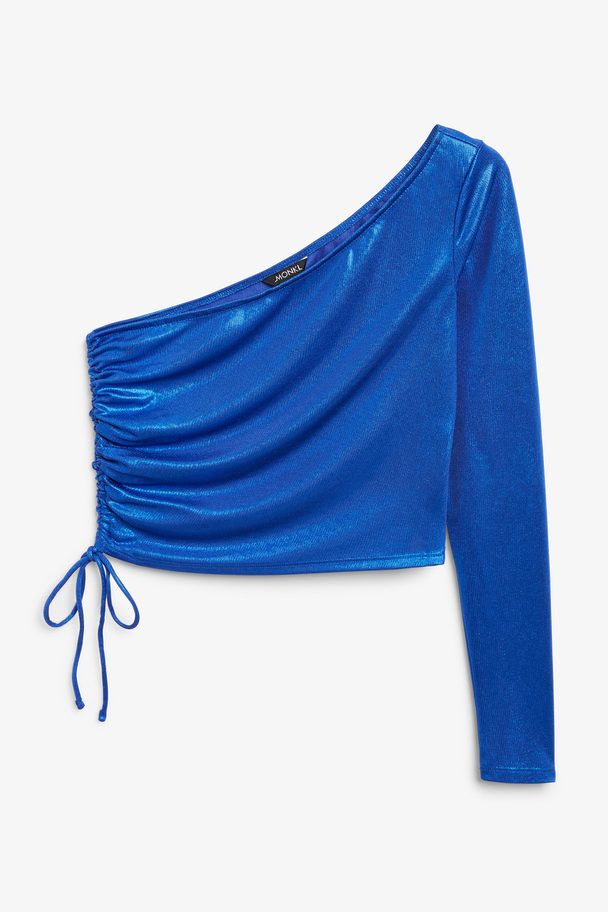 Monki One-Shoulder-Top blau glänzend Knallblau Metallic