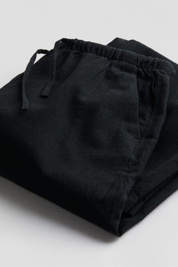 H&M Wide Linen-blend Pull-on Trousers Black