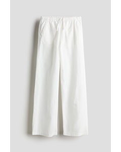 Wide Linen-blend Pull-on Trousers White