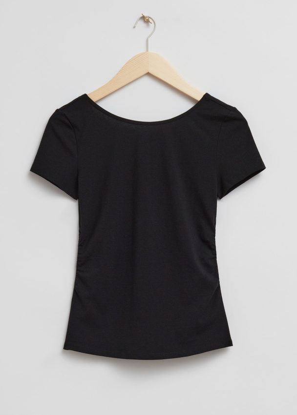 & Other Stories Fitted Ruched Detail T-shirt Black