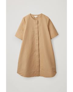 Cotton-Linen A-Line Shirt Dress Beige