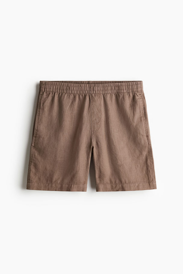 H&M Leinenshorts in Regular Fit Dunkelbeige